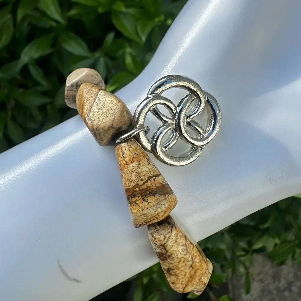 Landscape jasper silver charm bracelet